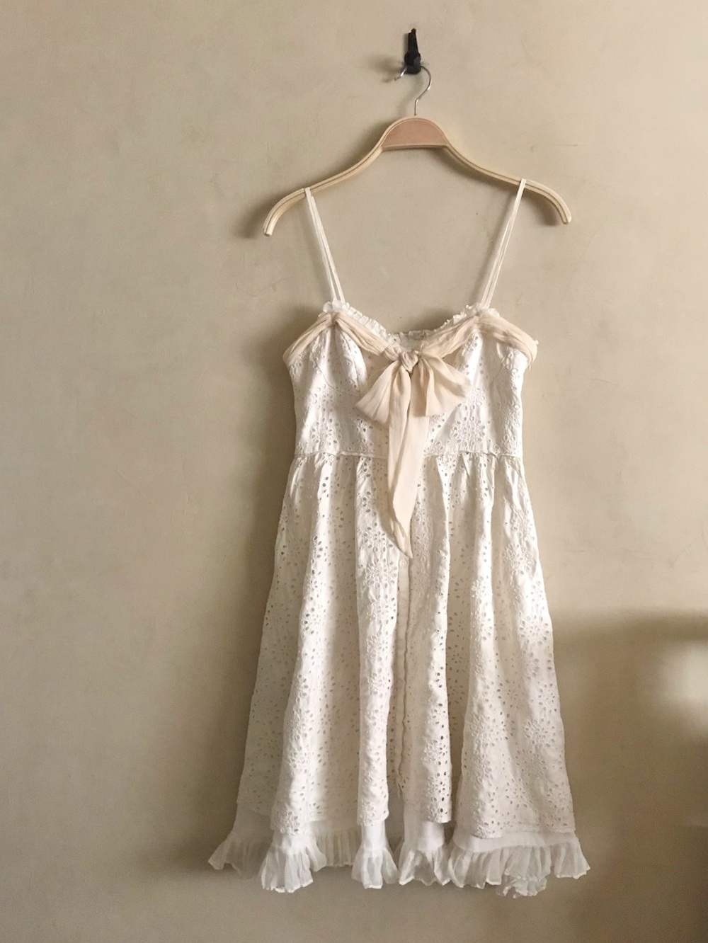 Silk Cream Eyelet Sundress with Bow
